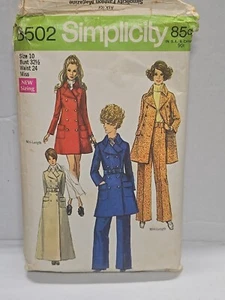 Simplicity Sewing Pattern 8502 Misses Maxi-Coat Or Mini-Coat & Pants Sz 10 -Cut- - Picture 1 of 4