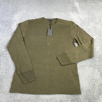 John Varvatos Sweater Mens Large L Green Collection Luxury Henley  New $298 B546 - Image 1 of 4