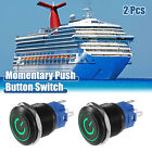 2 Pcs 19mm Car Interior Momentary Push Button Switch 1NO 1NC with Green LED