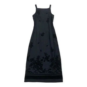 Vintage 90s Y2K Helene Blake Black Sleeveless Flocked Velvet Maxi Dress Size 5/6 - Picture 1 of 5