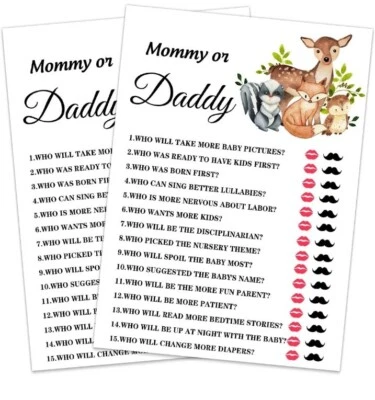 Tarjetas de Juego de Baby Shower, Animales de Safari Tarjeta de Juego de Mamá o Papá para Baby Shower Foto 1 de 3