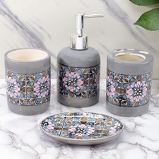 Ceramica Accessori Bagno Set Di 4 per Casa Grigio Bianco S20
