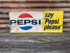Letrero original de Pepsi letrero de metal vintage de 11 1/2x28 pulgadas letrero de bebida Soda Pop Cola - Imagen 1 de 6