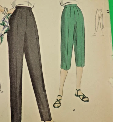 1940s Vogue Pattern #6822 Narrow Pants/Peddle Pusher W: 26" H: 35 Complete - Image 1 of 4