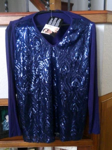 NWT. HSN JOAN BOYCE PURPLE KNIT SEQUINED OCCASION LONG SLEEVE TOP, LARGE - Picture 1 of 5