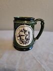 Vintage Mugs Schooner Pirate Ship Boat  Green And White  Japan Textured 3D 