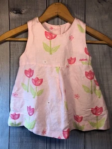 OshKosh Pink Floral Girls Dress 2T Linen/Rayon Tulips EASTER Sleeveless EUC - Picture 1 of 9