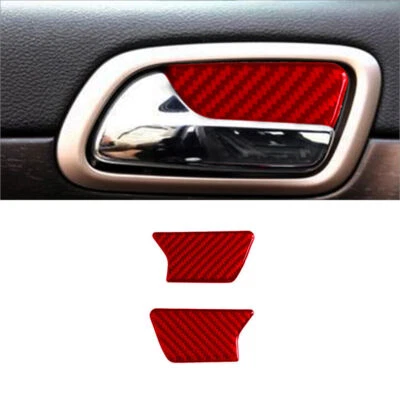 Cubierta de moldura de tazón de manija de puerta de fibra de carbono roja para Jeep Grand Cherokee 2011-18 2* Foto 1 de 4