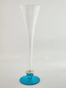 Handmade In Romania 4 Champagne Flutes Blue Base With Gold Accent Stil Glass - Picture 1 of 13