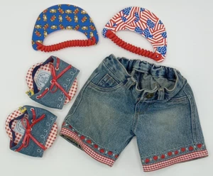 Build a Bear Denim Jeans and Sandals Red Checked Flag and Bear Sun Visors BABW - Picture 1 of 10