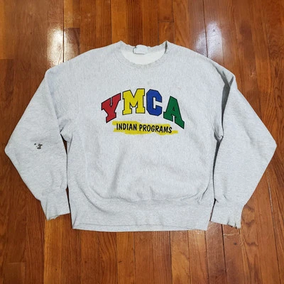 Sudadera De Colección Años 90 YMCA Gris Logo Talla L Rara Golpeada Envejecida Manchada  Foto 1 de 4