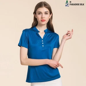 100% Silk Knit Women's Notch Neck Short Sleeves Vest Top Blouse - Picture 1 of 8