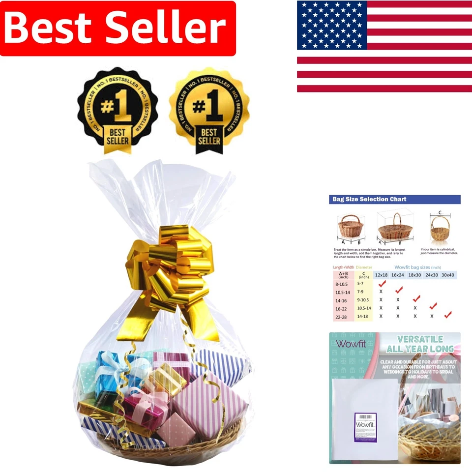 Wowfit 10-piece Set of 24x30 Inches Clear Cello Cellophane Bags for Gift