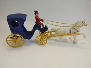 Antique Kenton Cast Iron Horse Drawn HANSOM CAB Toy Carriage With Driver 15 3/4" - Picture 1 of 18