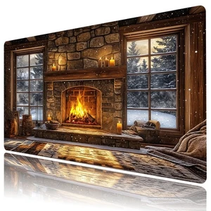 Winter Forest Fireplace Christmas Desk Pad for Keyboard Desk Mat 31.5x15.7 inch - Picture 1 of 6