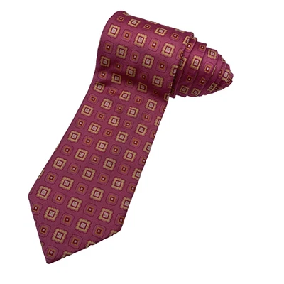 CANALI Men Red with Red & Yellow Squares Geometric Textured Italy Silk Neck Tie — 第 1/4 张图片