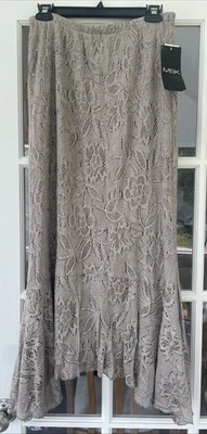 New MSK Elastic Waist Skirt Size L Beige & Gold Metallic Lined Floral Asymmetric - Image 1 of 4