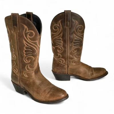 Botas de cowboy femininas de couro Laredo tamanho 7 marrom faroeste cowgirl - Imagem 1 de 4