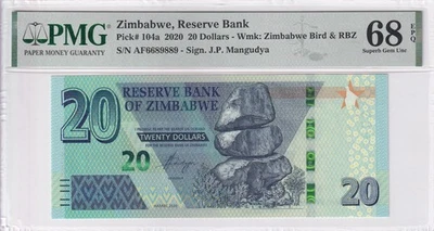 Zimbabwe 20 Dollars 2020 P 104 a Superb Gem UNC PMG 68 EPQ - Image 1 of 3
