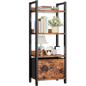 4 Tier Bookshelf with Drawer Tall Bookcase with Shelves Narrow Bookshelves St... - Picture 1 of 9