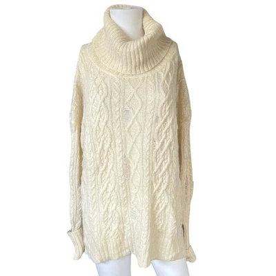 Suéter Free People Crema Tejido con Cable Cuello Alto Envejecido Talla Grande Pequeña Foto 1 de 4