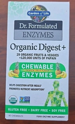 Dr. Enzimas formuladas, digestión orgánica+, fruta tropical, 90 masticables Foto 1 de 4