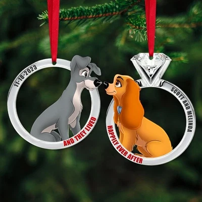 Personalized Lady and the Tramp Christmas Ornament Disney Dog Couple Ornament