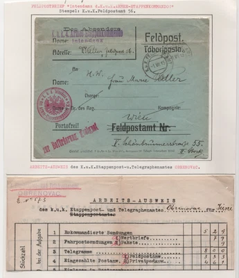AUSTRIA 1915 ARMY FELDPOST 56 TELEGRAPH COVER & MESSAGE OBRENOVAC - Image 1 of 2