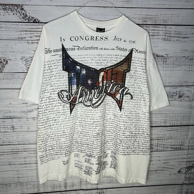 Vintage Y2K TapOut MMA USA Flag White All Over Print Tee AOP Graphic T-Shirt 3XL - Image 1 of 4