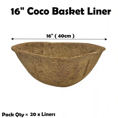 Natural Coco Hanging Basket Liners Coir Moulded Coconut Fibre 16" Round | x 20 - Image 1 of 3