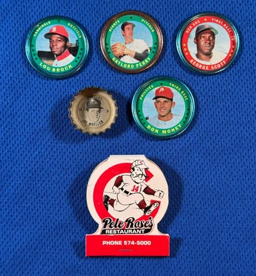 Lot of 6 Baseball Collectables - Pete Rose Restaurant Matches, 1971 Coins, Cap - Image 1 of 4