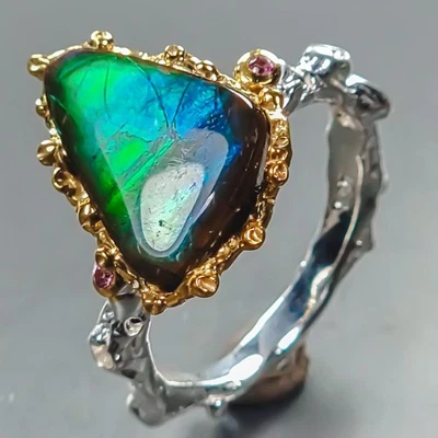 Jewellery 5 ct+ Natural Ammolite Ring 925 Sterling Silver Size 8 /R441575 - Image 1 of 4