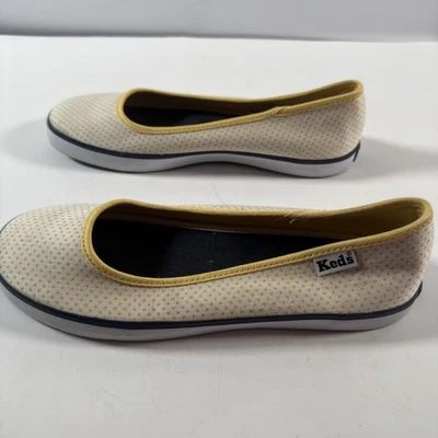 KEDS Canvas Slip On Ballet Flats Lemon Dots On White Navy Piping Women's 6 EX - Image 1 of 4
