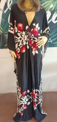 Nuevo Vestido Caftán Kimono Boho Negro Floral Cóctel Fiesta Plus Maxi 3XL 4XL Foto 1 de 2
