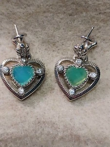 JUDITH RIPKA ~ BLUE/GREEN CHALCEDONY ~ CZ & STERLING SILVER STUD EARRINGS (j) - Picture 1 of 1