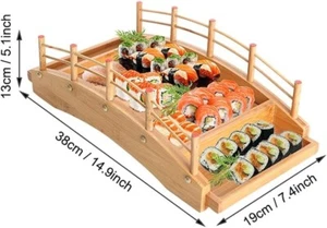 Bandeja para servir barco de sushi puente arco de madera - Imagen 1 de 7