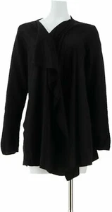 Joan Rivers Faux Suede Front Popcorn Knit Cardigan-Black-Medium-A280809 - Picture 1 of 2