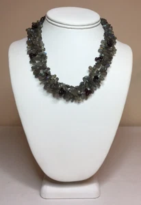 Natural Faceted Labradorite, Garnet Briolette, Sterl. Silver Handmade Necklace - Picture 1 of 5