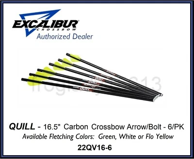 EXCALIBUR Crossbow Quill 16.5" Carbon Crossbow Arrow/Bolt - 6 PK - 22QV16-6