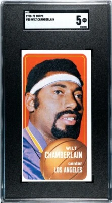 威尔特·张伯伦 1970 - 71 年 Topps SGC 5 篮球卡老式湖人队 NBA 名人堂 #50 — 第 1/2 张图片