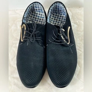 Men's Suede Leather Dress Shoes Blivener Casual Oxford Blue Gold Size 12 - Picture 1 of 15