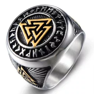 HERREN RING RITTER STAHL NORDISCHE WIKINGER DREIECKE VON ODIN VALKNUT 0689 - Bild 1 von 1