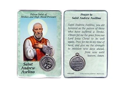 St. Andrew Avelino Holy Prayer Card Patron Strokes Blood Pressure w/ Medal - Image 1 of 3