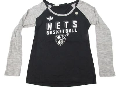 New Brooklyn Nets Womens Size L Large Black Long Sleeve Raglan Adidas Shirt - Image 1 of 4