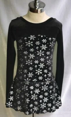 Black Silver Snowflakes Figure Skating Ice Skating Competition Dress Test Dress - Image 1 of 3
