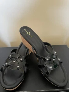 Cole Haan Slide Cork Wedge Slide Sandals Black Patent Size 8B Lightly Used - Picture 1 of 9