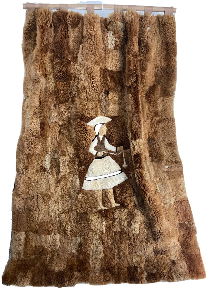 Tapete suspenso tapeçaria de parede couro pele de lhama genuíno vintage feito à mão marrom 71”X53” - Imagem 1 de 4