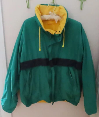 VTG 1990s NAUTICA Men's Size L Reversible Green & Yellow Sailboat Parka Jacket - Image 1 of 4