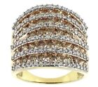 Genuine Champagne and White Diamond 10k Yellow Gold Multi-Row Ring 3.00 Size 8