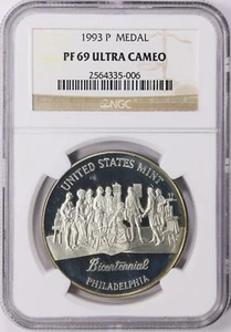 1993-P Medaglia Argento Bicentenario Zecca degli Stati Uniti NGC PF-69 UCAM Toned - Foto 1 di 4